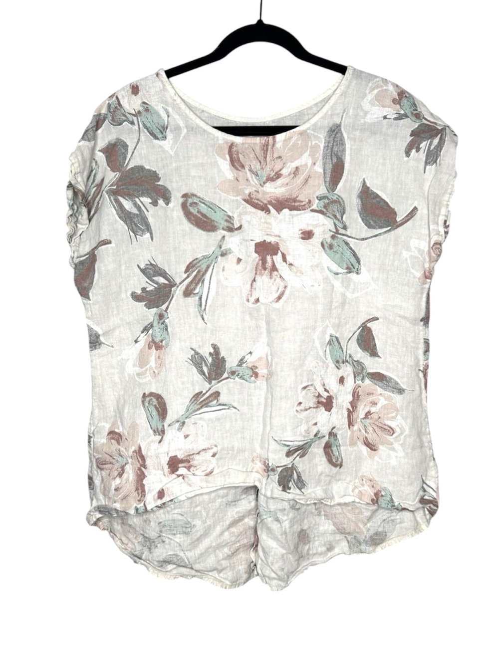 Made in Italy 100% linen floral high low oversized back button top boho beach